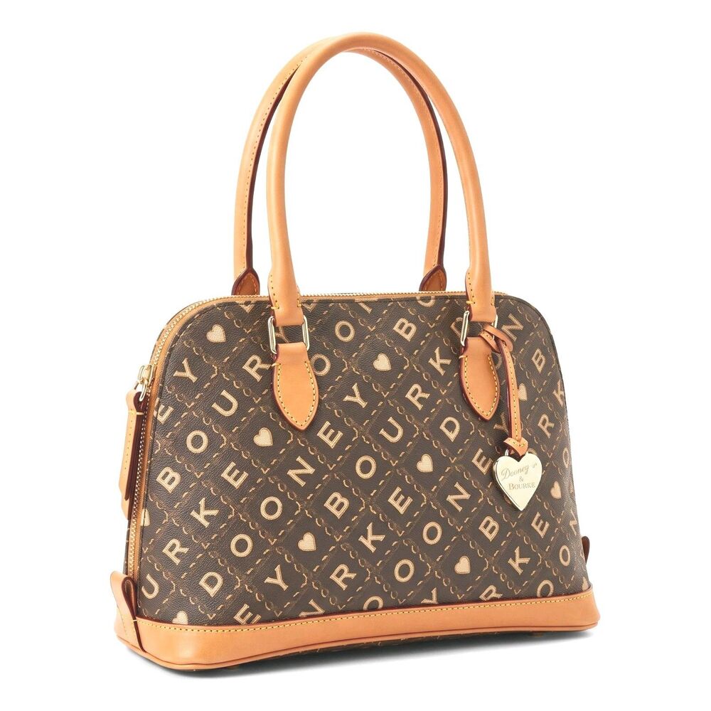 Vintage Dooney & Bourke Bag Crossword Vachetta Leather Coated Canvas Satchel